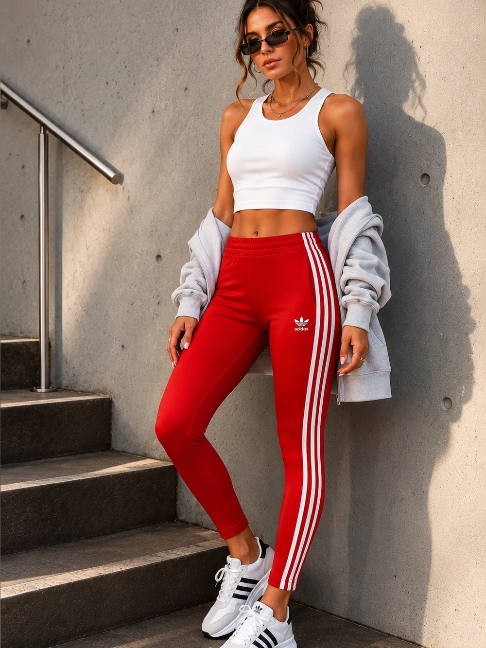 Adidas Originals 3-Stripes Track Leggings Pants XS Red White Side Zip Y2K